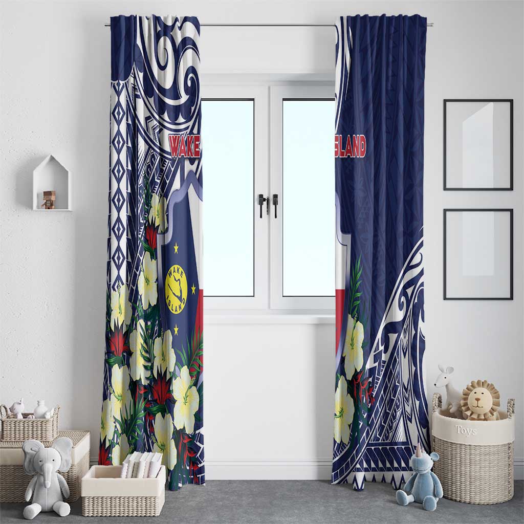 Wake Island Window Curtain Tribal Pattern With Hibiscus Flowers