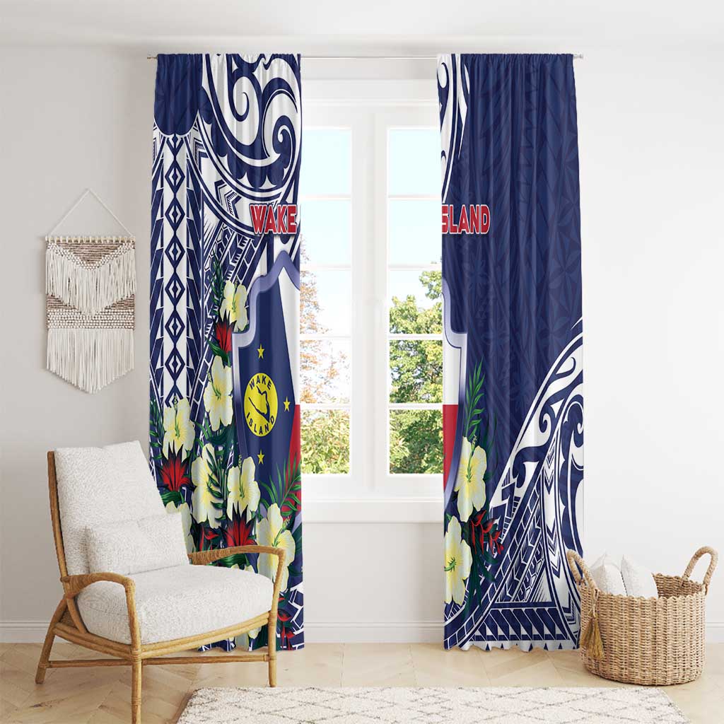 Wake Island Window Curtain Tribal Pattern With Hibiscus Flowers