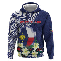 Personalised Wake Island Zip Hoodie Tribal Pattern With Hibiscus Flowers LT05 Pullover Hoodie Blue - Polynesian Pride