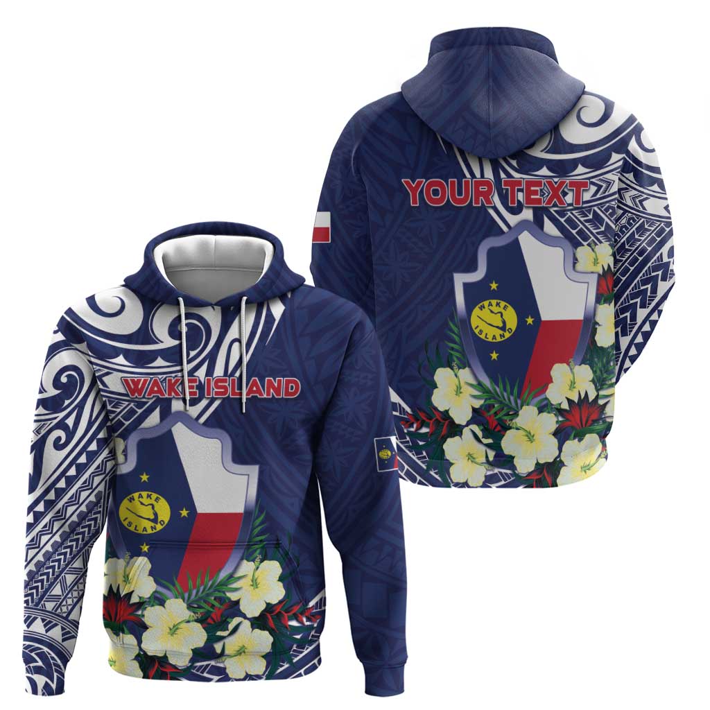 Personalised Wake Island Zip Hoodie Tribal Pattern With Hibiscus Flowers LT05 - Polynesian Pride