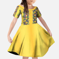Aloha Hawaii Mardi Gras Family Matching Long Sleeve Bodycon Dress and Hawaiian Shirt Gold Style LT05 Daughter's Dress Gold - Polynesian Pride