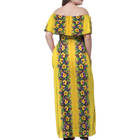Aloha Hawaii Mardi Gras Family Matching Off Shoulder Maxi Dress and Hawaiian Shirt Gold Style LT05 - Polynesian Pride