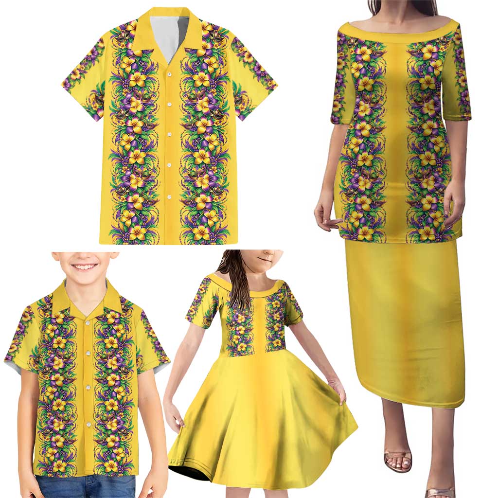 Aloha Hawaii Mardi Gras Family Matching Puletasi and Hawaiian Shirt Gold Style LT05 - Polynesian Pride