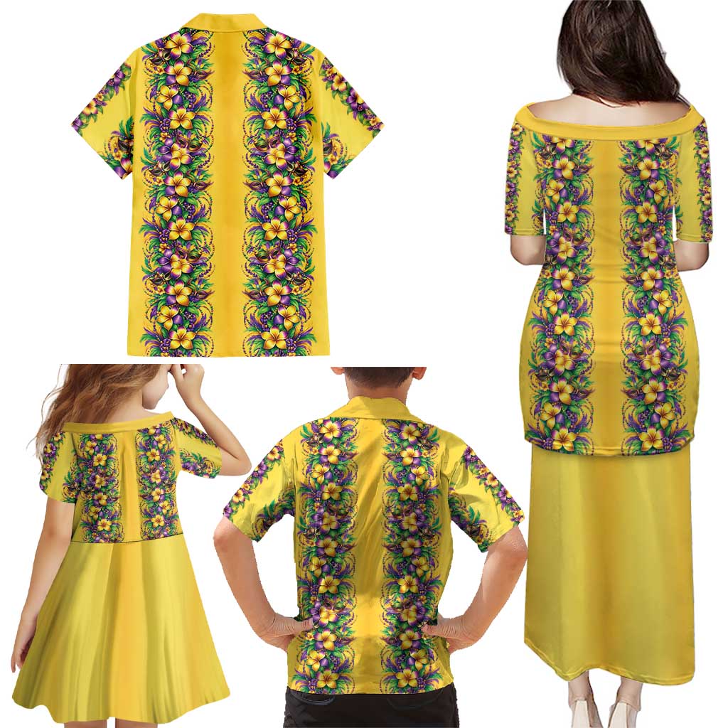 Aloha Hawaii Mardi Gras Family Matching Puletasi and Hawaiian Shirt Gold Style LT05 - Polynesian Pride