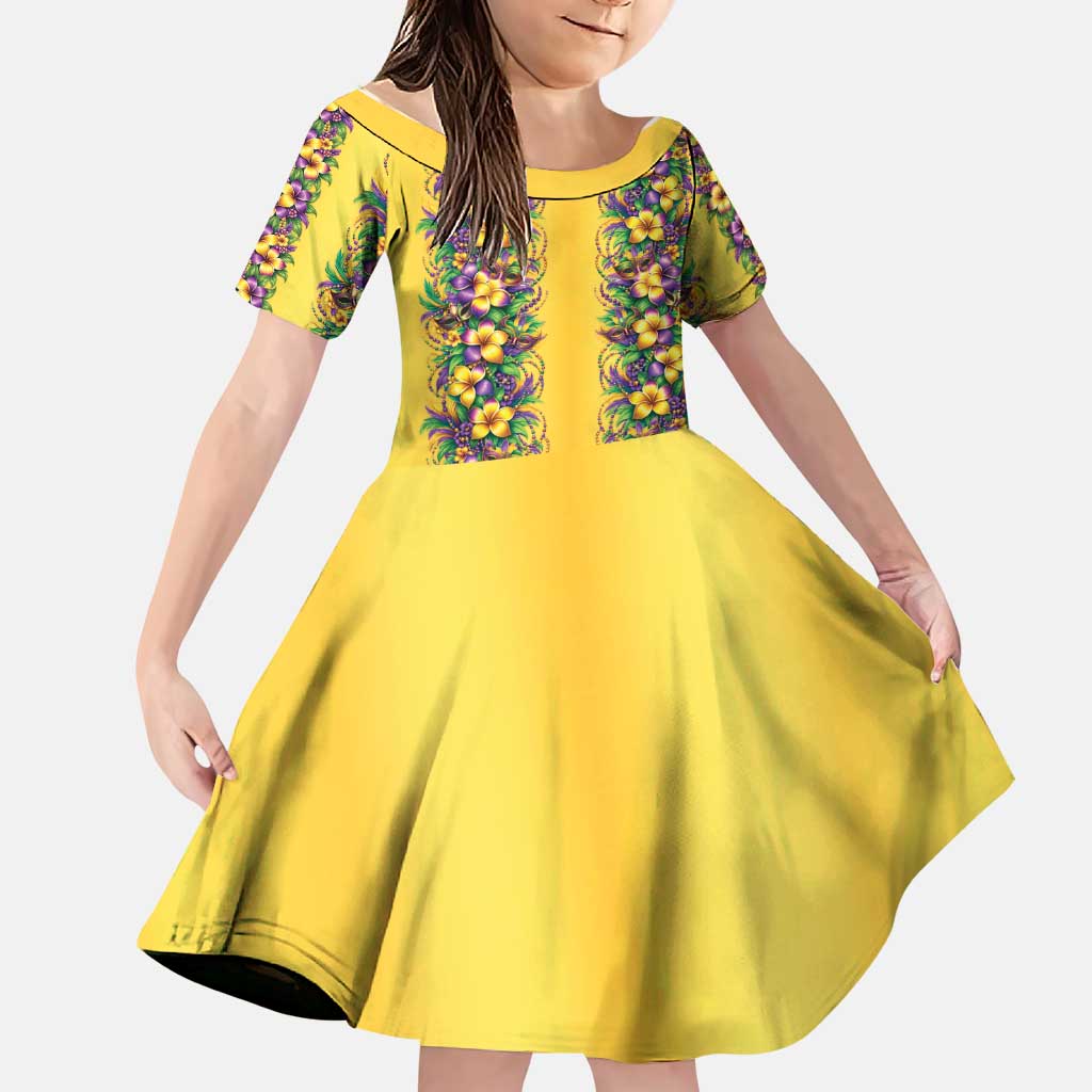 Aloha Hawaii Mardi Gras Family Matching Summer Maxi Dress and Hawaiian Shirt Gold Style LT05 Daughter's Dress Gold - Polynesian Pride