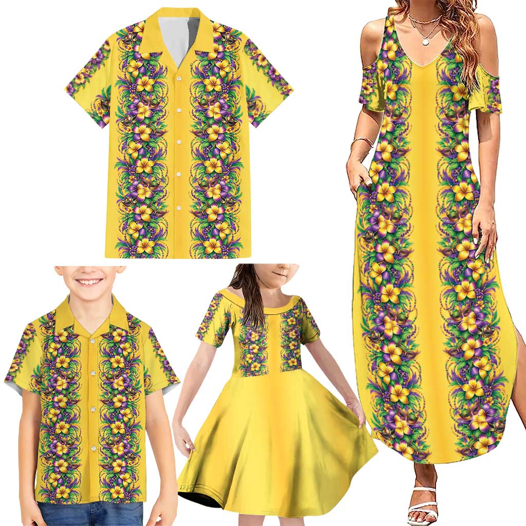 Aloha Hawaii Mardi Gras Family Matching Summer Maxi Dress and Hawaiian Shirt Gold Style LT05 - Polynesian Pride