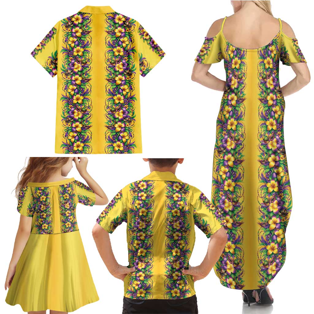 Aloha Hawaii Mardi Gras Family Matching Summer Maxi Dress and Hawaiian Shirt Gold Style LT05 - Polynesian Pride