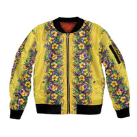 Aloha Hawaii Mardi Gras Sleeve Zip Bomber Jacket Gold Style