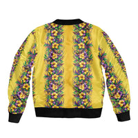 Aloha Hawaii Mardi Gras Sleeve Zip Bomber Jacket Gold Style
