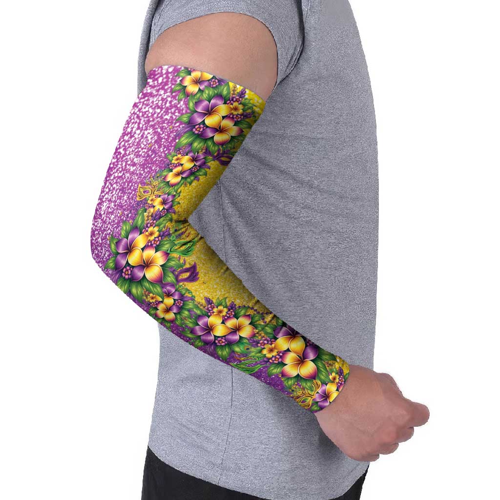 Hawaii Mardi Gras Arm Sleeves Plumeria Lei Beads Glitter Style