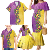 Hawaii Mardi Gras Family Matching Mermaid Dress and Hawaiian Shirt Plumeria Lei Beads Glitter Style LT05 - Polynesian Pride