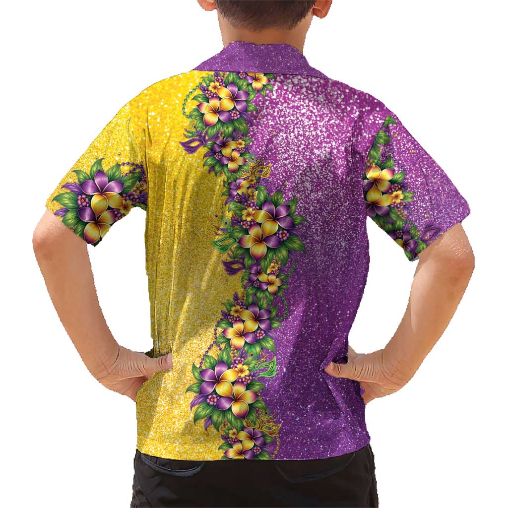 Hawaii Mardi Gras Family Matching Off Shoulder Maxi Dress and Hawaiian Shirt Plumeria Lei Beads Glitter Style LT05 - Polynesian Pride