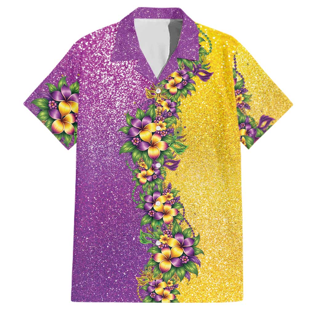 Hawaii Mardi Gras Family Matching Puletasi and Hawaiian Shirt Plumeria Lei Beads Glitter Style LT05 Dad's Shirt - Short Sleeve Colorful - Polynesian Pride