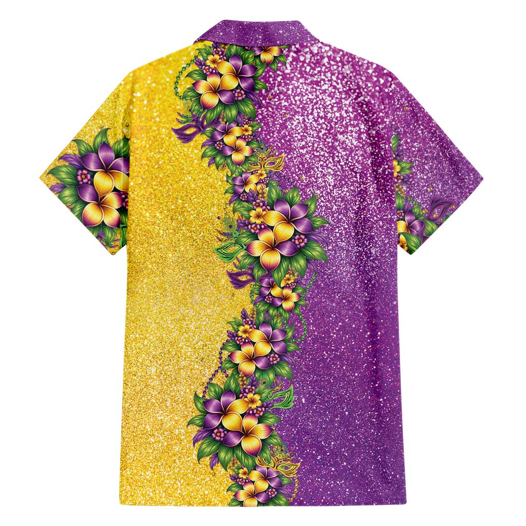 Hawaii Mardi Gras Family Matching Short Sleeve Bodycon Dress and Hawaiian Shirt Plumeria Lei Beads Glitter Style LT05 - Polynesian Pride