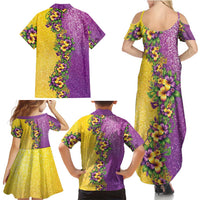 Hawaii Mardi Gras Family Matching Summer Maxi Dress and Hawaiian Shirt Plumeria Lei Beads Glitter Style LT05 - Polynesian Pride