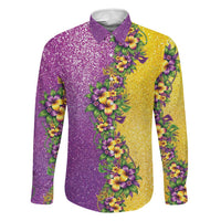 Hawaii Mardi Gras Family Matching Tank Maxi Dress and Hawaiian Shirt Plumeria Lei Beads Glitter Style LT05 Dad's Shirt - Long Sleeve Colorful - Polynesian Pride