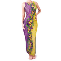 Hawaii Mardi Gras Family Matching Tank Maxi Dress and Hawaiian Shirt Plumeria Lei Beads Glitter Style LT05 Mom's Dress Colorful - Polynesian Pride