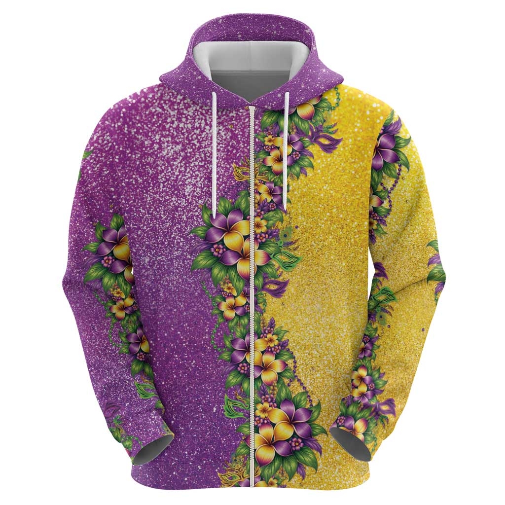 Hawaii Mardi Gras Hoodie Plumeria Lei Beads Glitter Style