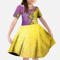Hawaii Mardi Gras Kid Short Sleeve Dress Plumeria Lei Beads Glitter Style LT05 KID Colorful - Polynesian Pride