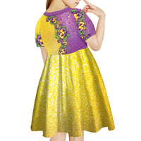 Hawaii Mardi Gras Kid Short Sleeve Dress Plumeria Lei Beads Glitter Style LT05 - Polynesian Pride