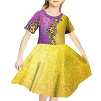 Hawaii Mardi Gras Kid Short Sleeve Dress Plumeria Lei Beads Glitter Style LT05 - Polynesian Pride