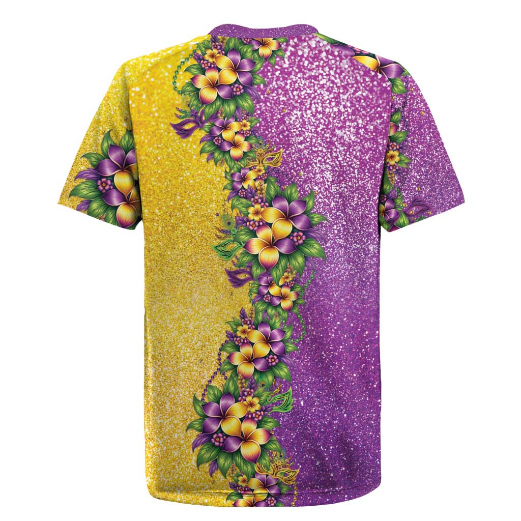 Hawaii Mardi Gras Rugby Jersey Plumeria Lei Beads Glitter Style