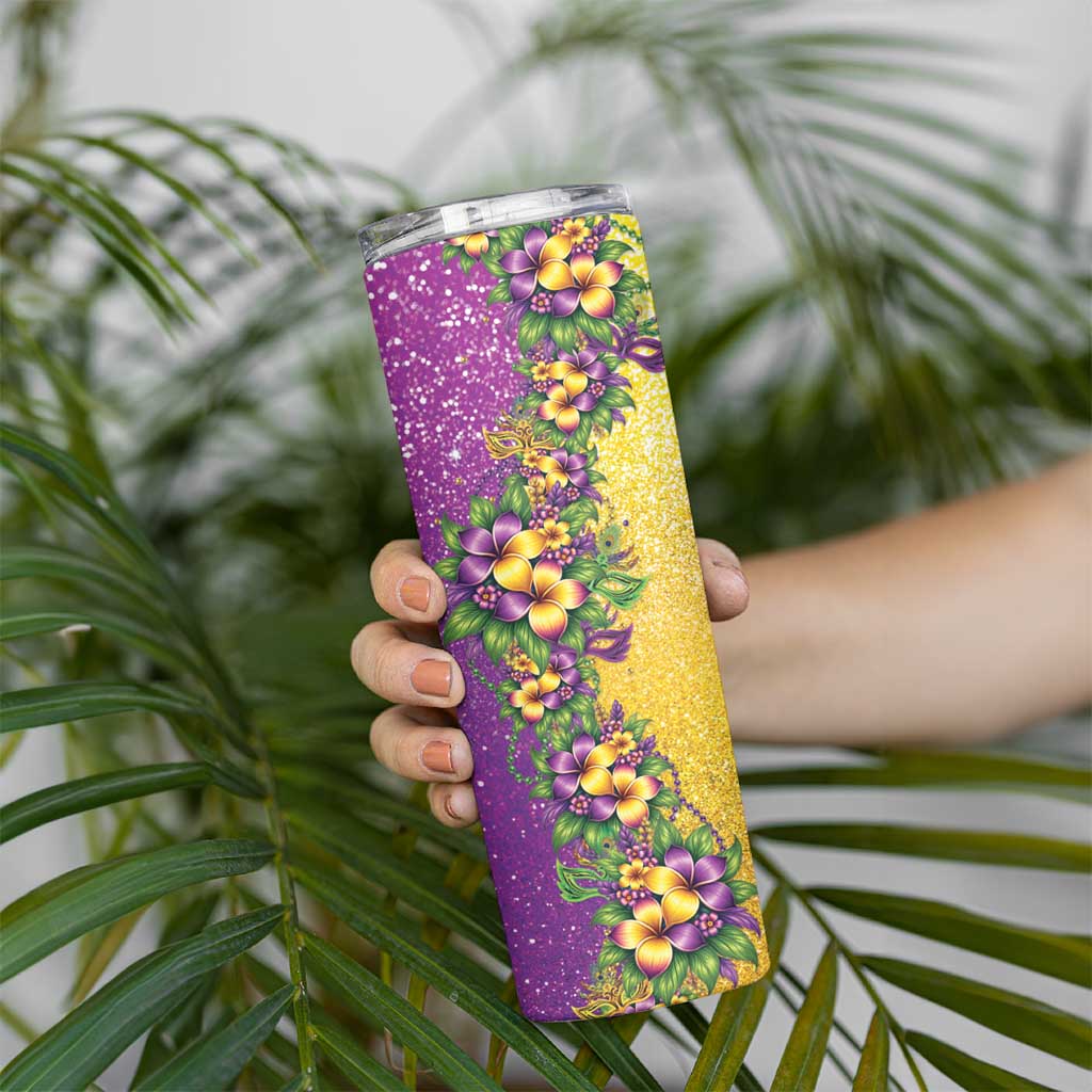 Hawaii Mardi Gras Skinny Tumbler Plumeria Lei Beads Glitter Style