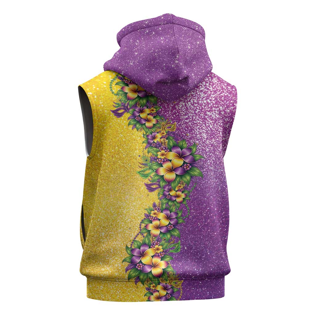 Hawaii Mardi Gras Sleeveless Zip Hoodie Plumeria Lei Beads Glitter Style LT05 - Polynesian Pride