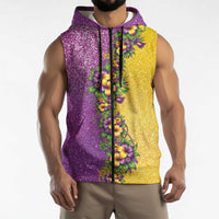 Hawaii Mardi Gras Sleeveless Zip Hoodie Plumeria Lei Beads Glitter Style LT05 - Polynesian Pride
