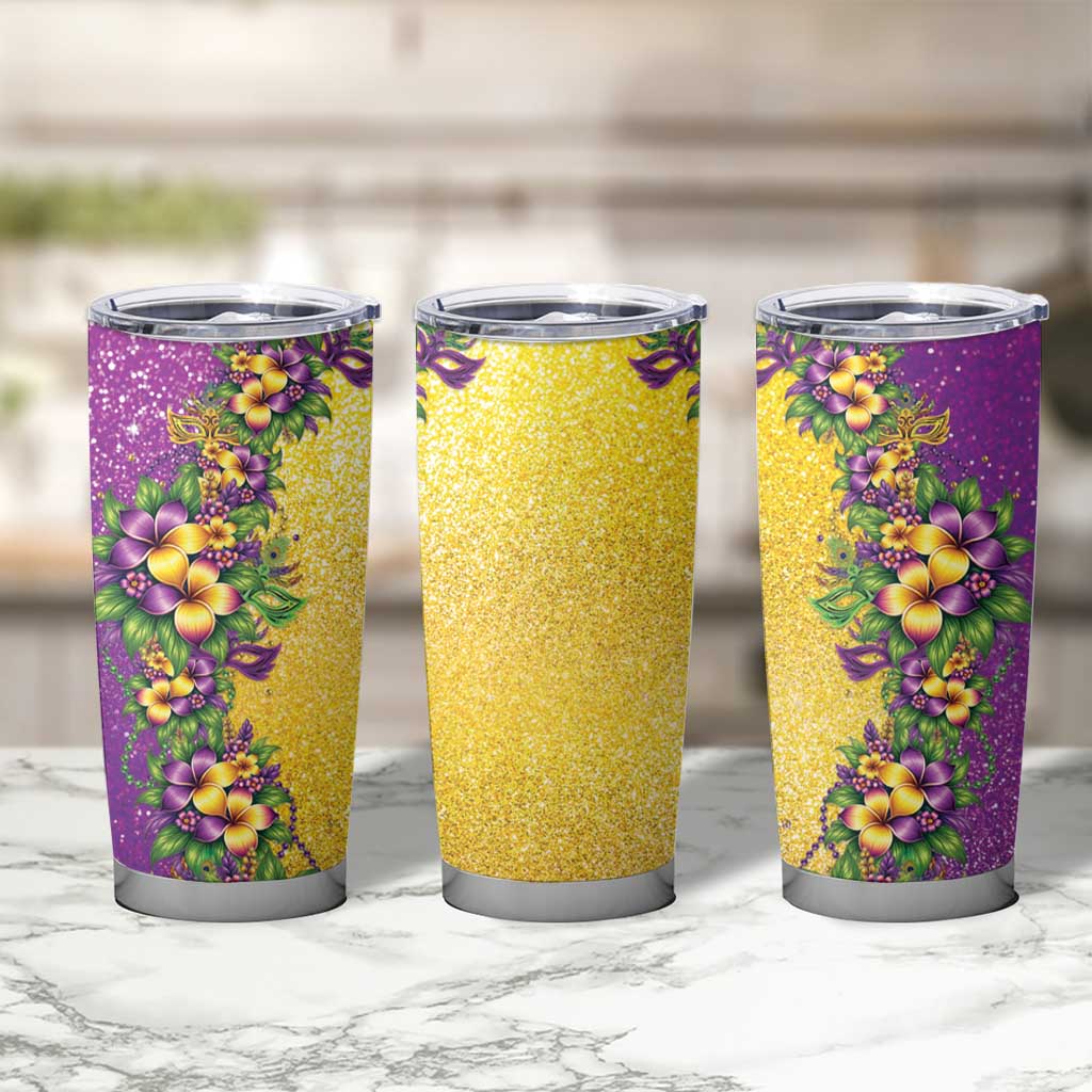 Hawaii Mardi Gras Tumbler Cup Plumeria Lei Beads Glitter Style