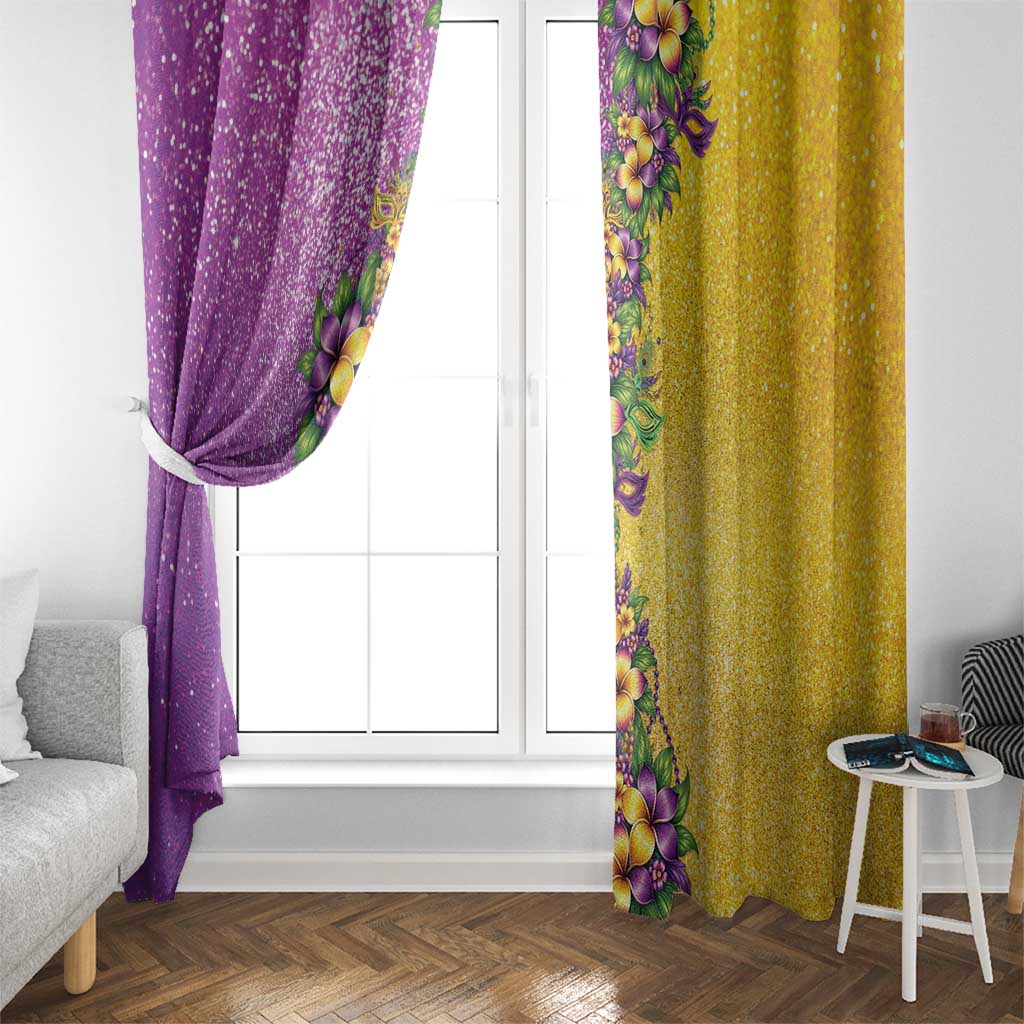 Hawaii Mardi Gras Window Curtain Plumeria Lei Beads Glitter Style
