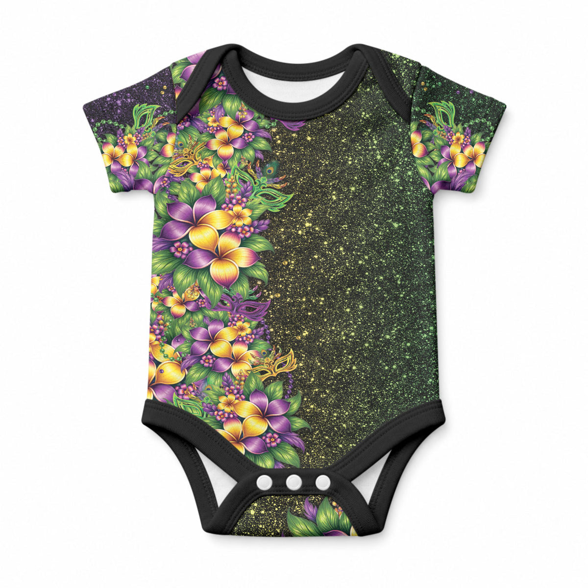 Hawaii Mardi Gras Baby Onesie Tropical Flowers Glitter Style