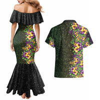 Hawaii Mardi Gras Couples Matching Mermaid Dress and Hawaiian Shirt Tropical Flowers Glitter Style LT05 - Polynesian Pride