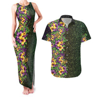 Hawaii Mardi Gras Couples Matching Tank Maxi Dress and Hawaiian Shirt Tropical Flowers Glitter Style LT05 Black - Polynesian Pride