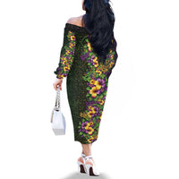 Hawaii Mardi Gras Family Matching Off The Shoulder Long Sleeve Dress and Hawaiian Shirt Tropical Flowers Glitter Style LT05 - Polynesian Pride