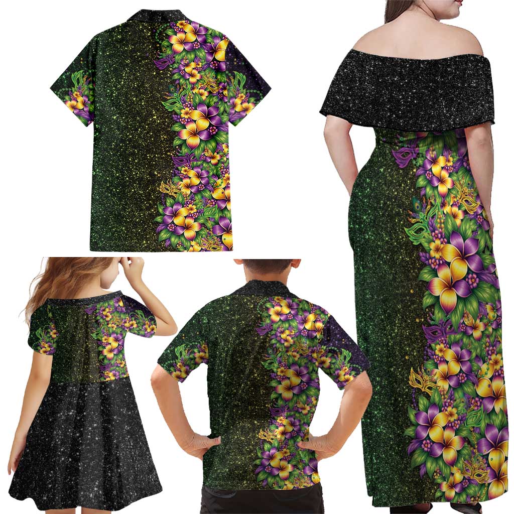 Hawaii Mardi Gras Family Matching Off Shoulder Maxi Dress and Hawaiian Shirt Tropical Flowers Glitter Style LT05 - Polynesian Pride