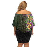 Hawaii Mardi Gras Family Matching Off Shoulder Short Dress and Hawaiian Shirt Tropical Flowers Glitter Style LT05 - Polynesian Pride
