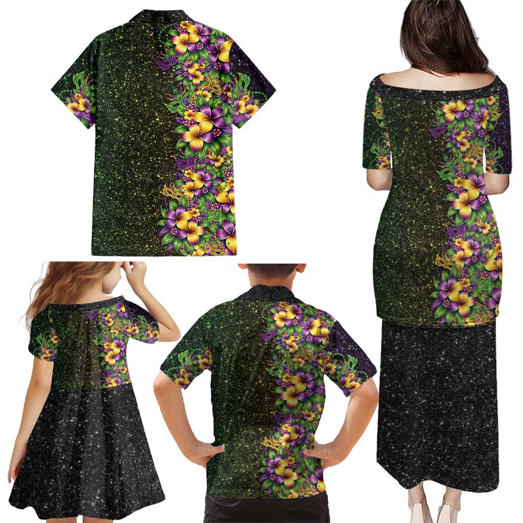 Hawaii Mardi Gras Family Matching Puletasi and Hawaiian Shirt Tropical Flowers Glitter Style LT05 - Polynesian Pride