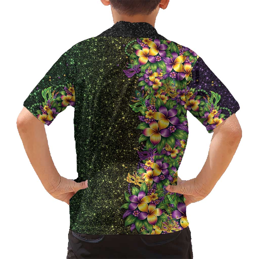 Hawaii Mardi Gras Family Matching Short Sleeve Bodycon Dress and Hawaiian Shirt Tropical Flowers Glitter Style LT05 - Polynesian Pride