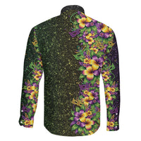 Hawaii Mardi Gras Family Matching Short Sleeve Bodycon Dress and Hawaiian Shirt Tropical Flowers Glitter Style LT05 - Polynesian Pride