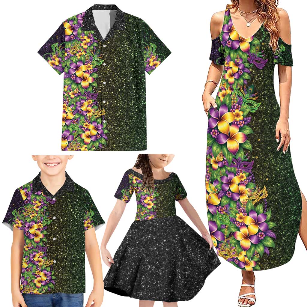 Hawaii Mardi Gras Family Matching Summer Maxi Dress and Hawaiian Shirt Tropical Flowers Glitter Style LT05 - Polynesian Pride