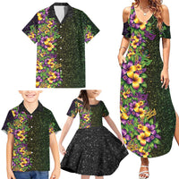Hawaii Mardi Gras Family Matching Summer Maxi Dress and Hawaiian Shirt Tropical Flowers Glitter Style LT05 - Polynesian Pride