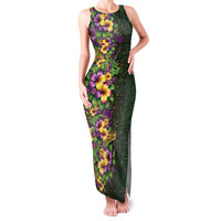 Hawaii Mardi Gras Family Matching Tank Maxi Dress and Hawaiian Shirt Tropical Flowers Glitter Style LT05 Mom's Dress Black - Polynesian Pride