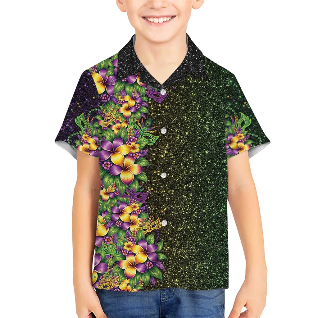Hawaii Mardi Gras Hawaiian Shirt Tropical Flowers Glitter Style