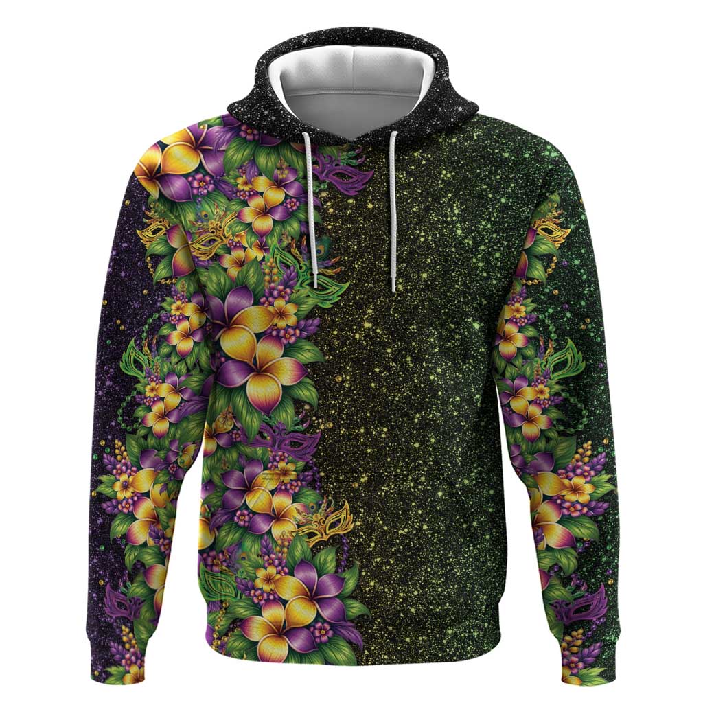 Hawaii Mardi Gras Hoodie Tropical Flowers Glitter Style LT05 Pullover Hoodie Black - Polynesian Pride