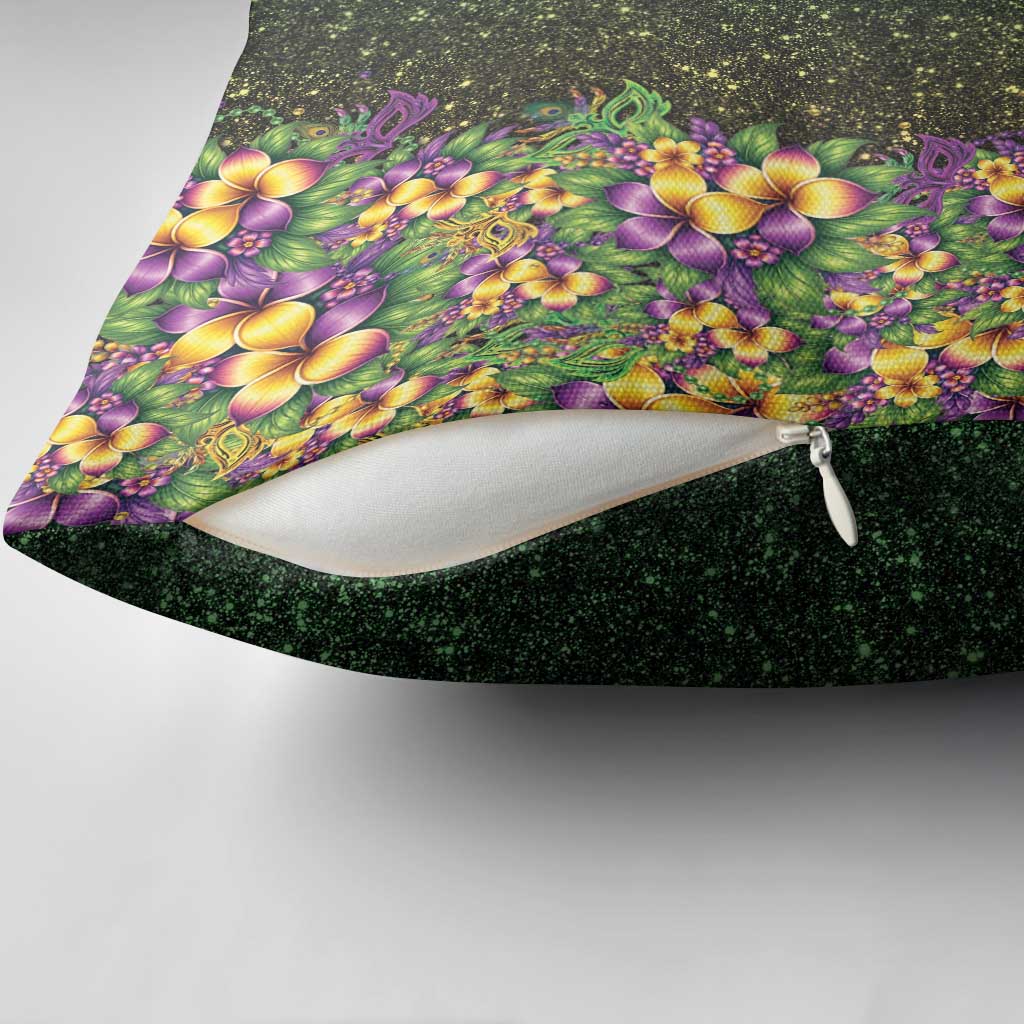 Hawaii Mardi Gras Pillow Cover Tropical Flowers Glitter Style