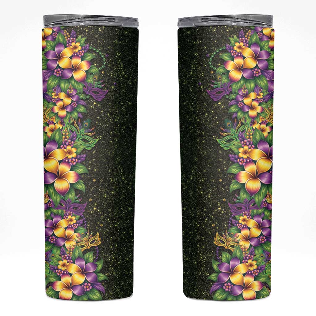 Hawaii Mardi Gras Skinny Tumbler Tropical Flowers Glitter Style