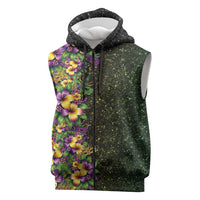 Hawaii Mardi Gras Sleeveless Zip Hoodie Tropical Flowers Glitter Style
