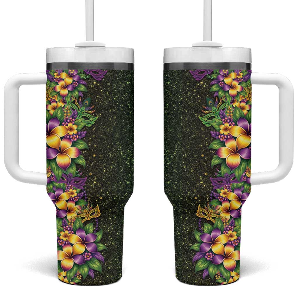 Hawaii Mardi Gras Tumbler With Handle Tropical Flowers Glitter Style LT05 One Size: 40 oz Black - Polynesian Pride