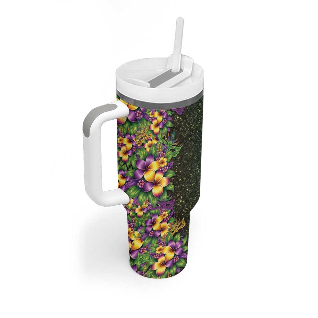 Hawaii Mardi Gras Tumbler With Handle Tropical Flowers Glitter Style LT05 - Polynesian Pride